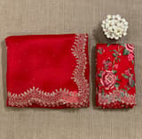 Red Pure Organza Handwork Saree with heavy Designer Blouse