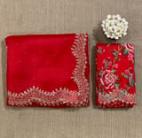 Red Pure Organza Handwork Saree with heavy Designer Blouse