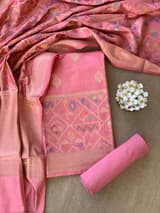 Coral Pink Banarasi Chiniya Silk 3-pc Suit set : SS62J03