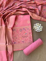 Coral Pink Banarasi Chiniya Silk 3-pc Suit set : SS62J03