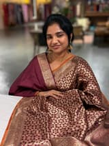 Brown Banarasi Tanchoi Silk Saree