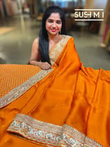 Marigold Orange Satin Saree with sabyasachi borders : D62F050