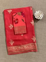 Dark Peach Pink Mashru Silk Saree with Paithani inspired embroidered blouse SS50572