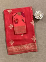 Dark Peach Pink Mashru Silk Saree with Paithani inspired embroidered blouse SS50572
