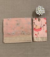 Peach Muslin allover embroidered Saree with pichwai printed blosue