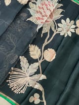 Black Designer Organza with Tissue applique work
