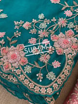 Peacock Green Pure Organza heavy handwork saree