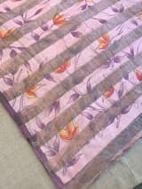 Peach pink Mul silk tissue stripes handloom saree with handpainting