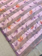 Peach pink Mul silk tissue stripes handloom saree with handpainting