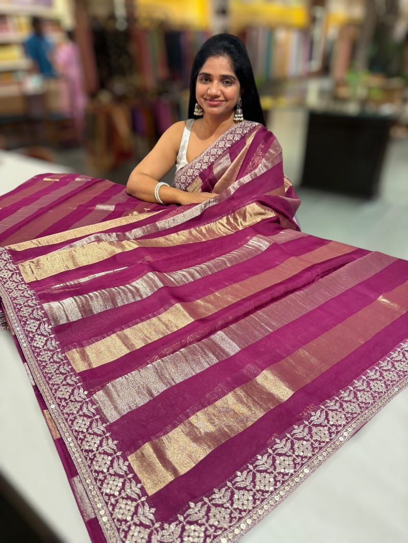 Wine kora tissue stripes saree SS50285