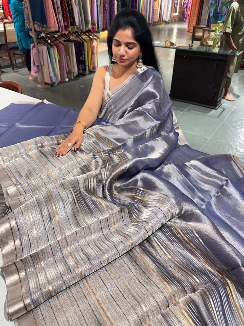 Blue Handloom Tissue Saree