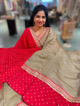 Antique Gold Crush Tissue Saree with Bandhini & Sabhya borders