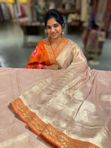Lilacish pink & Orange Combo Banarasi Tissue Brocade saree SS50219