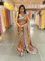 Mauve Tissue checks Saree with sabhyasachi borders