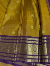 Mustard olive & Brinjal Combo Kanchipuram Vintage checks Saree SS50158