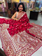 Maroon Red Pure Mashru Satin Saree with embroidery