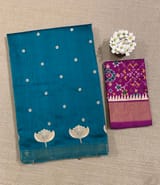 Peacock Blue Pure Handloom Raw Silk Saree SS50496