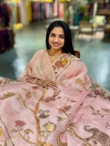 Blush Pink Pure Organza Applique Work Saree