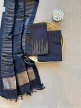 Black Banarasi Handloom Chiniya Silk 3-pc Suit Set SS50587