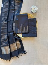 Black Banarasi Handloom Chiniya Silk 3-pc Suit Set SS50587