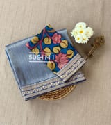Royal Blue Banarasi tonchoi with pen kalamkari Blouse : D62F018