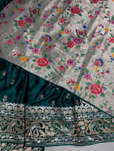 Peacock Green Pure Mashru Satin Saree with embroidery