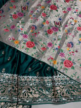 Peacock Green Pure Mashru Satin Saree with embroidery