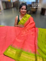 Coral vintage stripes Gadwal Silk Saree : S62F210