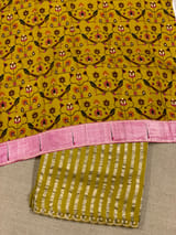 Mustard Handloom Mul Tissue Stripes Saree with fusion blouse SS50409