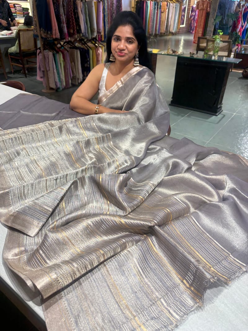 Greyish Silver Handloom Tissue Saree SS50385