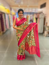Pista Fusion Tissue Gorgette Saree with vidarbha Borders