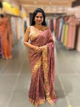 English Brown Raw Silk Saree with Embroidery SS50499
