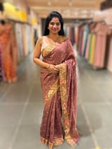English Brown Raw Silk Saree with Embroidery SS50499