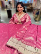 Ruby Pink Tissue Saree with pythani inspired muniya borders SS50546