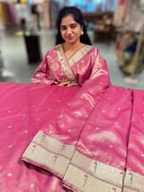 Ruby Pink Tissue Saree with pythani inspired muniya borders SS50546