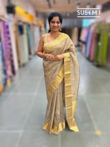 Taupe Grey Kanjeevaram Tissue Saree