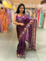 Wine Organza with patan patola inspired embroidery SS50605