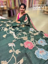 Bottle Green Designer Organza with Tissue applique work : S62F098