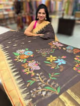 Darkest Brown  Pure  handloom Ponduru Khadi jamdani Saree with heavy pallu