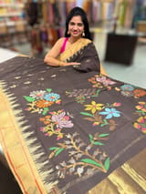 Darkest Brown  Pure  handloom Ponduru Khadi jamdani Saree with heavy pallu