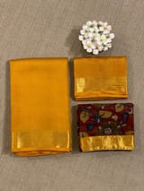 Mustard vintage Kanchipuram silk saree with pen kalamkari blouse SS50177