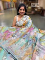 Printed Organza Tissue stripes saree with embroidery