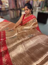Red Banarasi Brocade Tissue with embroidery