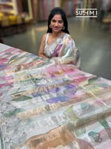 Printed Organza Tissue stripes saree with embroidery