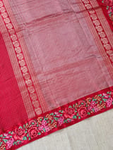 Chilli Red Mysore Silk Saree with petitepoint embroidery S62108