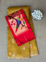 Yellow Gold Handloom Banarasi Tissue with meenakari sona rupa flower motifs
