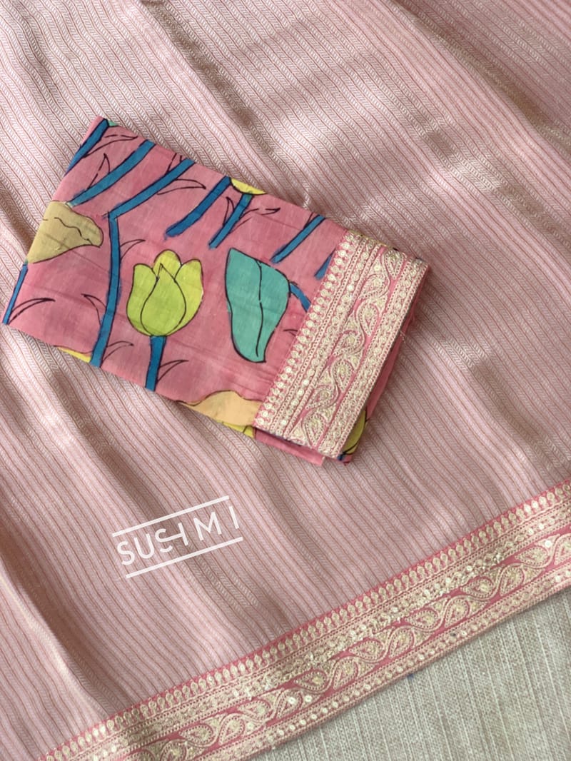 Dusty Pink Banarasi tonchoi with pen kalamkari Blouse : D62F020