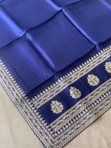 Navy Blue Pure Organza Saree with sabyasachi borders and blouse SS50290