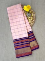 Peach Pink Vintage checks kanjeevaram saree S62F153