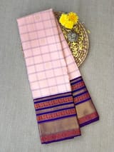 Peach Pink Vintage checks kanjeevaram saree S62F153